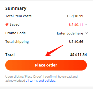 Click āPlace Orderāon Alibaba for purchase